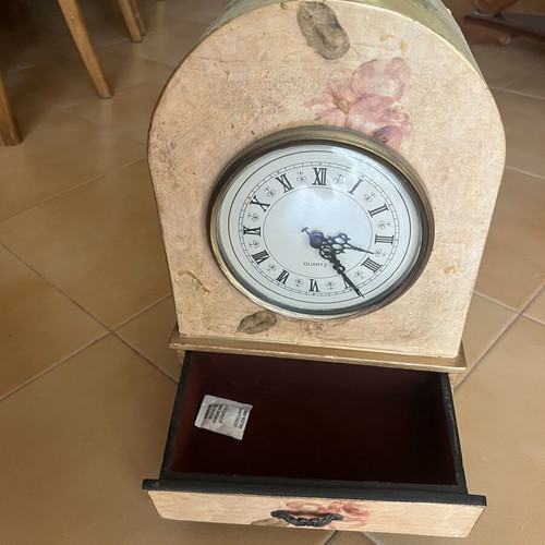 Table Clock Quartz Vintage Shabby Chic with Jewelry Drawer like new
