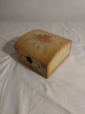 Wooden jewelry box used with painted floral design and velour lining