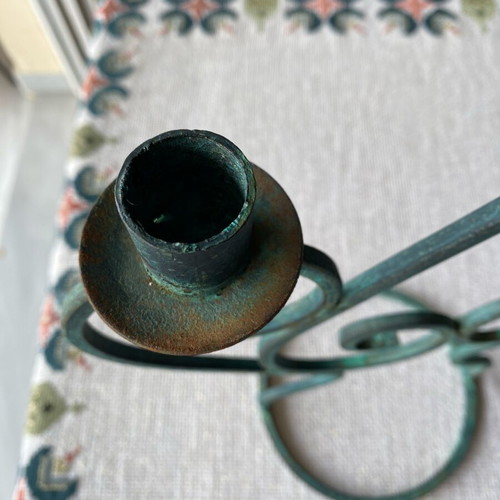 Vintage wrought iron candle holder used, year 1993 with minor oxidations