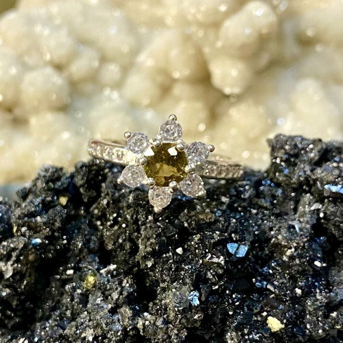 Handmade silver ring with natural citrine and moissanite