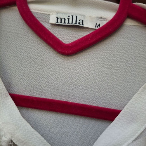 Milla white blouse with V ruffle detail, size M