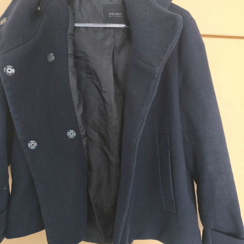 Zara coat with hood like new, size Medium, Navi Blue color
