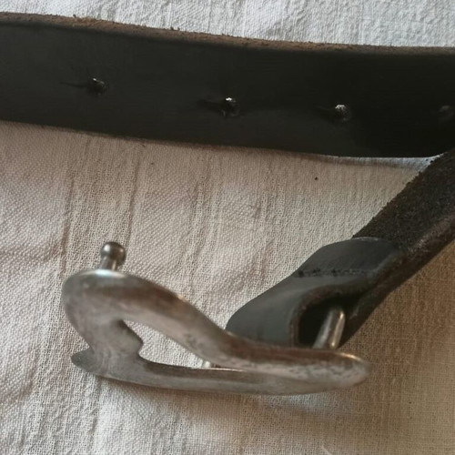 Leather belt with heart-shaped metal buckle, black, 90 cm