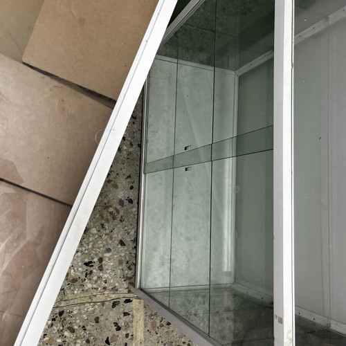 Professional Display Cabinets used, metal and glass, sliding doors, set of 2