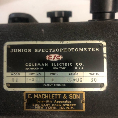 Φασματοφωτόμετρο Coleman Electric Junior Spectrophotometer Model 6A καινούργιο