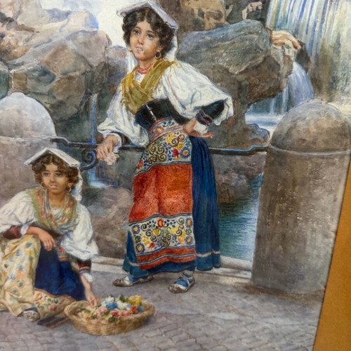 Υδατογραφία Ettore Ascenzi μεταχειρισμένη με θέμα Fontana Di Trevi σε ιταλική κορνίζα