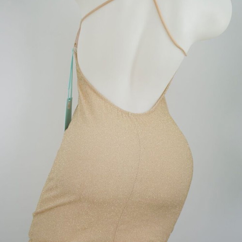Mini dress gold new, size S, spaghetti strap backless