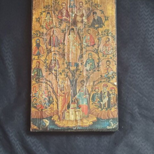 Very old paper religious icon used with saints of the Holy Metropolis