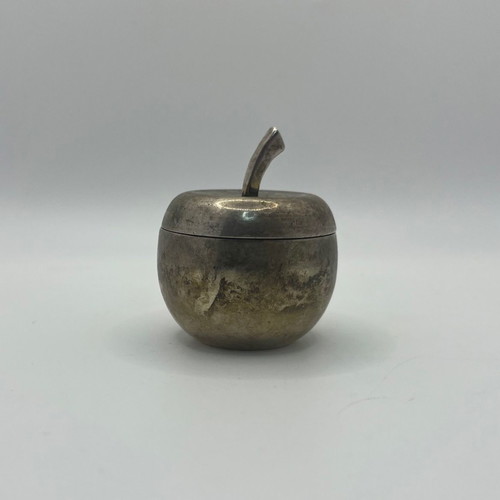 Small silver-plated apple-shaped case used