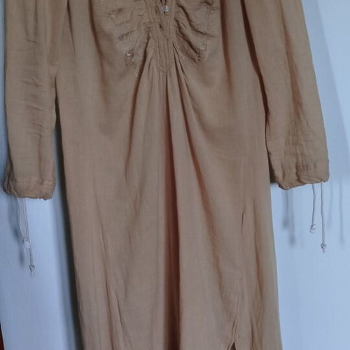 Midi dress with embroidery, sand color, cotton gauze