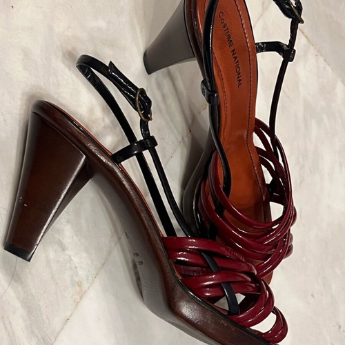 Costume National Wooden Heel Sandals like new, size 39, black and burgundy