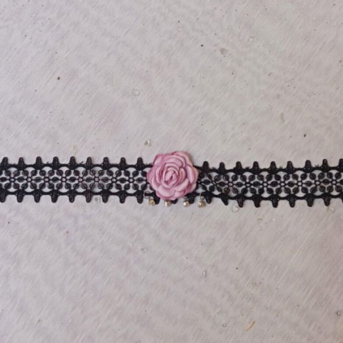 Lace choker new with pink rose and decorative elements
