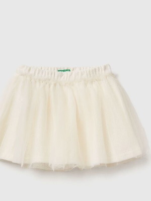 Φούστα Benetton με τούλι λευκό κρεμ σαν καινούργια για 4-5 ετών