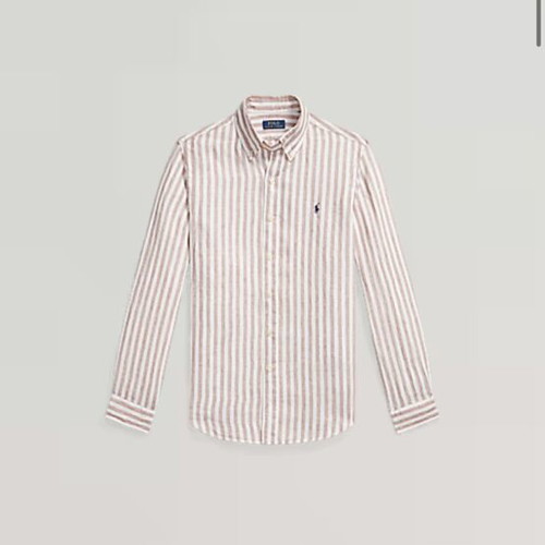 Polo Ralph Lauren Custom Fit Striped Linen Shirt, white and beige