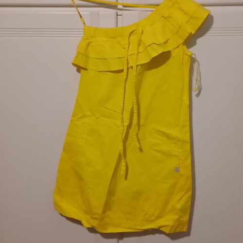 Toi&Moi short yellow dress one shoulder with ruffles size S like new