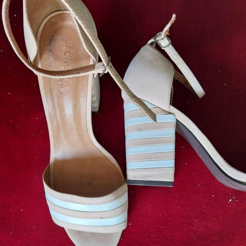 FeNg shoe women's leather sandals used, size 38, beige and white