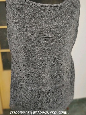 Handmade grey knitted blouse with special silk yarn
