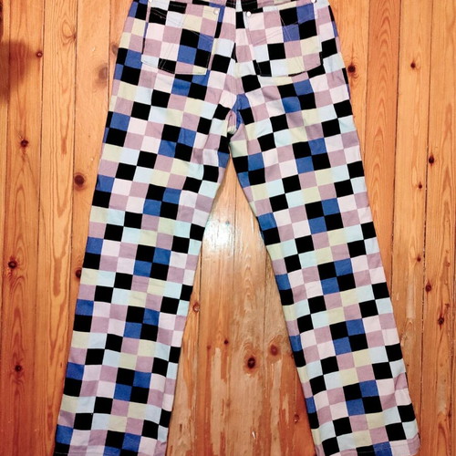 Motherboard Checkered Pixel Print Jeans Ragged Priest like new, multicolor