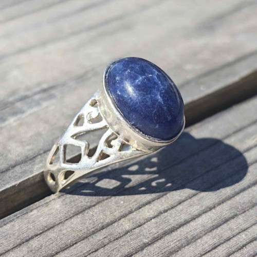 Silver ring with sapphire, new