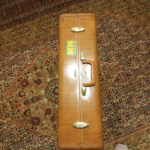 Samsonite vintage suitcase used, tan hard shell, 1950s