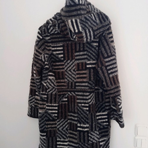 Coat used, warm with hood, black multicolor, sizes M and L