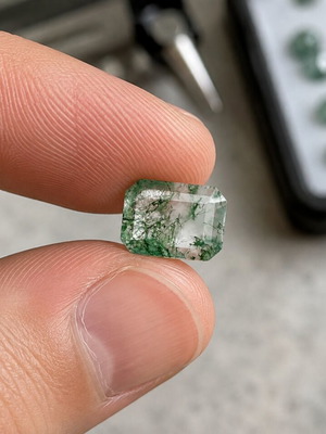 Moss Agate 6×8mm Emerald Cut 1.14ct new, for ring or pendant