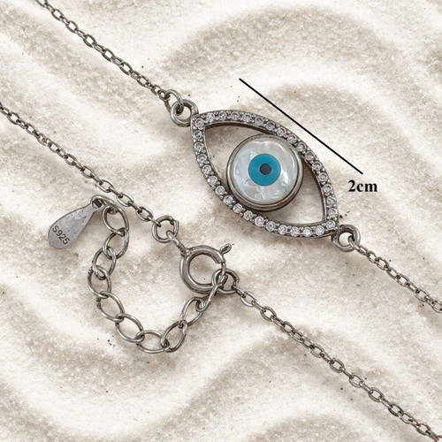 Handmade Gianniotiko evil eye bracelet silver 925 with mother-of-pearl and zircon new