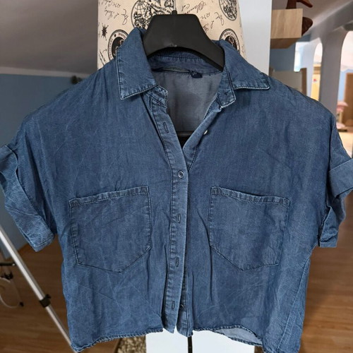 Zara denim crop shirt like new, thin fabric, blue