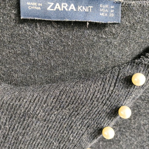 Zara blouse used, grey with pearl cuffs, size M