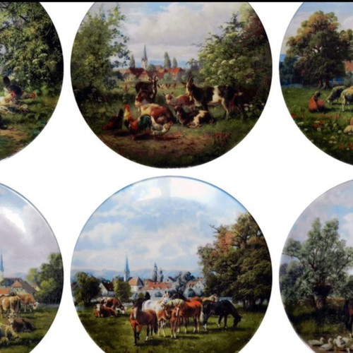 Seltmann Weiden wall plate collection 6 pcs "Animals of Our Village" new