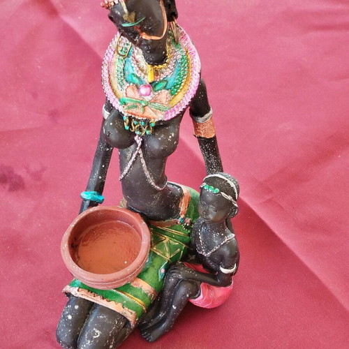 African statue of mother and child new with colorful decorations