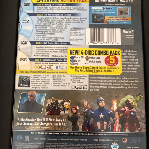 Marvels Avengers 3D Blu-Ray, Blu-Ray DVD collection used with many extras