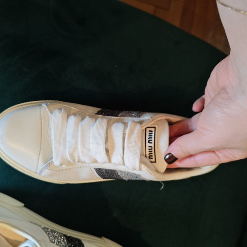 Miu Miu Glitter Stripe Leather Sneakers like new, size 36, white