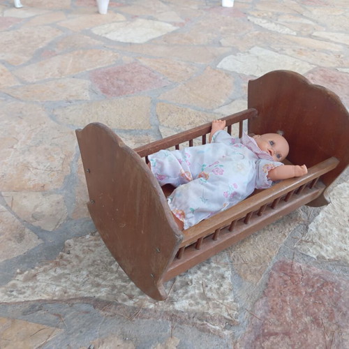 Vintage wooden baby doll cradle used