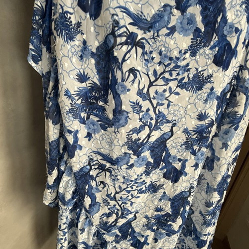 Virginia Karafousia off shoulder top and maxi skirt set new, white and blue