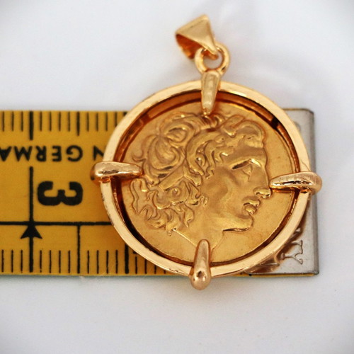 Ancient replica gold coin Alexander the Great 22K gold-plated pendant