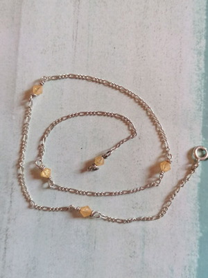 Silver 925 Figaro anklet with yellow champagne beads new