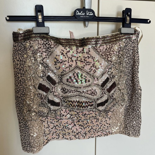 Mini skirt with sequins new, beige, size S
