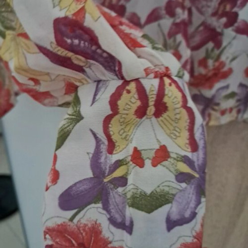 Long-sleeve muslin blouse with floral print, size M
