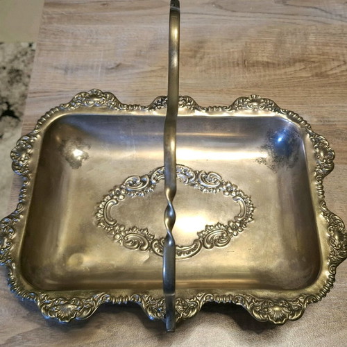 EPNS silver-plated tray used with handle and embossed 1950-60 design