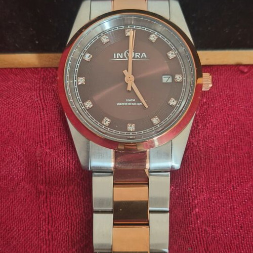 Inora ladies two tone stainless steel bracelet watch with crystals like new