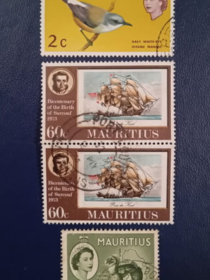 Mauritius Stamps used 1954-1965 with Grey White-eye, Robert Surcouf, Dodo