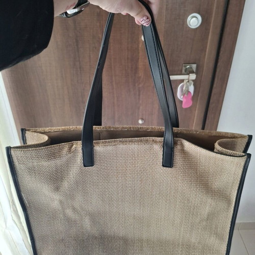 Ted Baker raffia tote bag used, large size, black-beige