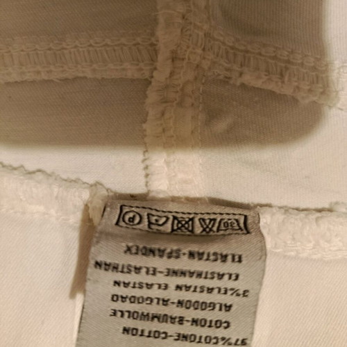 Denim pants white elastic with knee gathers and waistband, like new