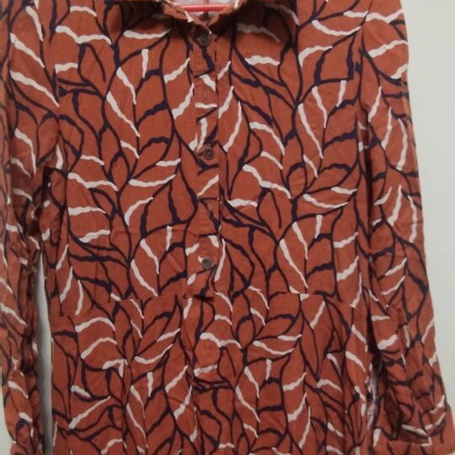 Namaste dress small, brown and red leaf pattern