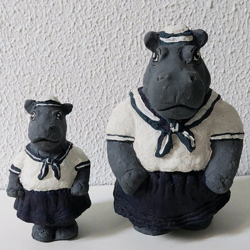 Handmade sailor hippopotamus figurines, decoration