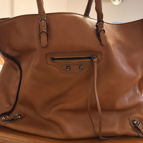 Balenciaga Paris leather tote shoulder bag, tan