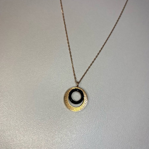 925 Gold Plated Necklace with Round Design and Black Zircons Pink Gold