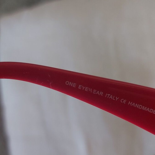 Italian handmade eyeglasses used, black front red arms