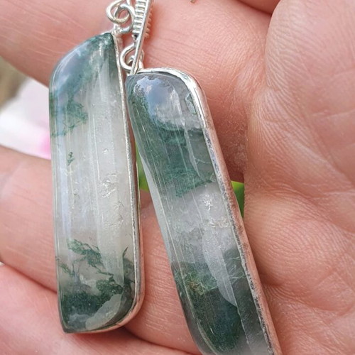 Moss Agate Earrings new, silver plated 925